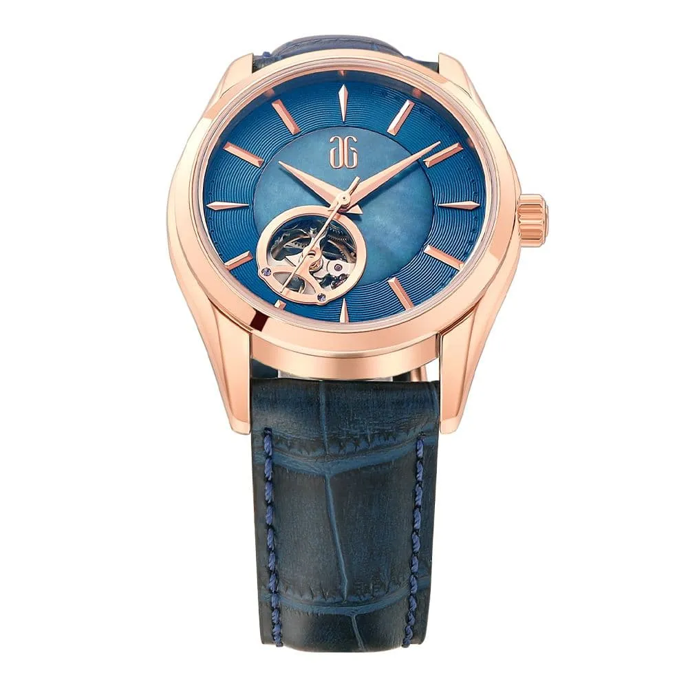 Aries Gold Goldex 8023 Blue Dial And Leather Strap Women Watch L 8023 RG-TE