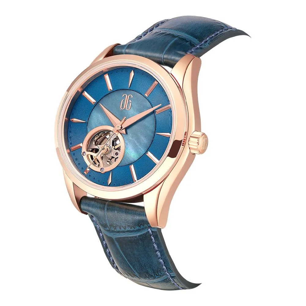 Aries Gold Goldex 8023 Blue Dial And Leather Strap Women Watch L 8023 RG-TE