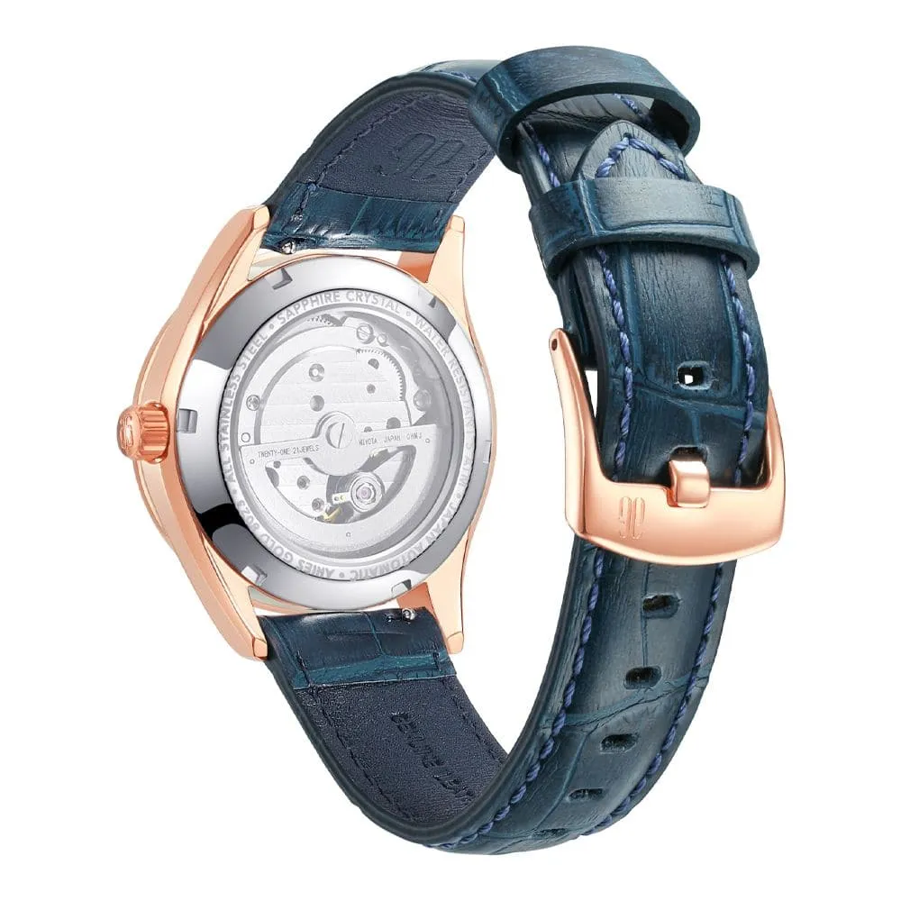 Aries Gold Goldex 8023 Blue Dial And Leather Strap Women Watch L 8023 RG-TE