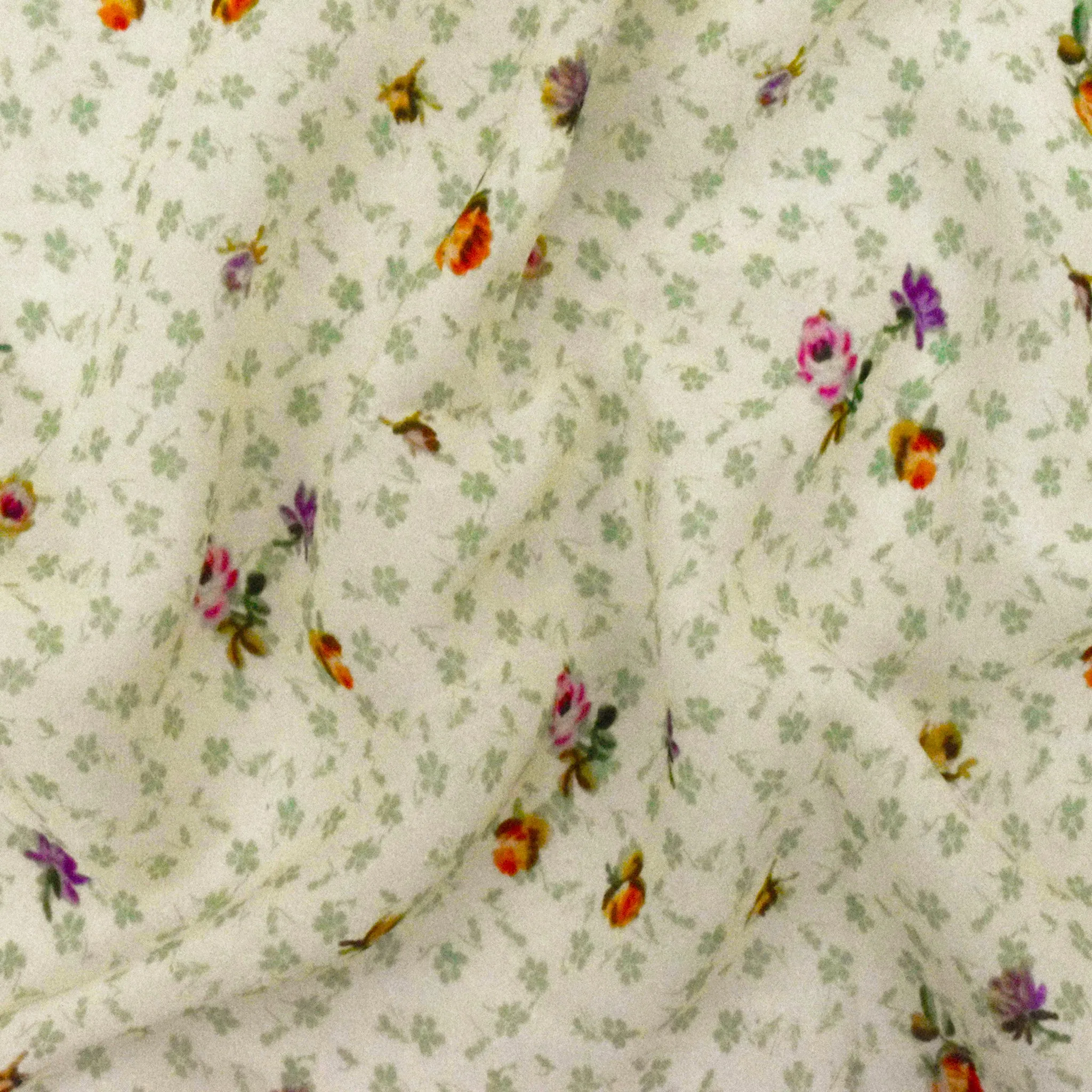 Beige-Green-Multi Famous Designer Floral Printed Viscose Chiffon Fabric