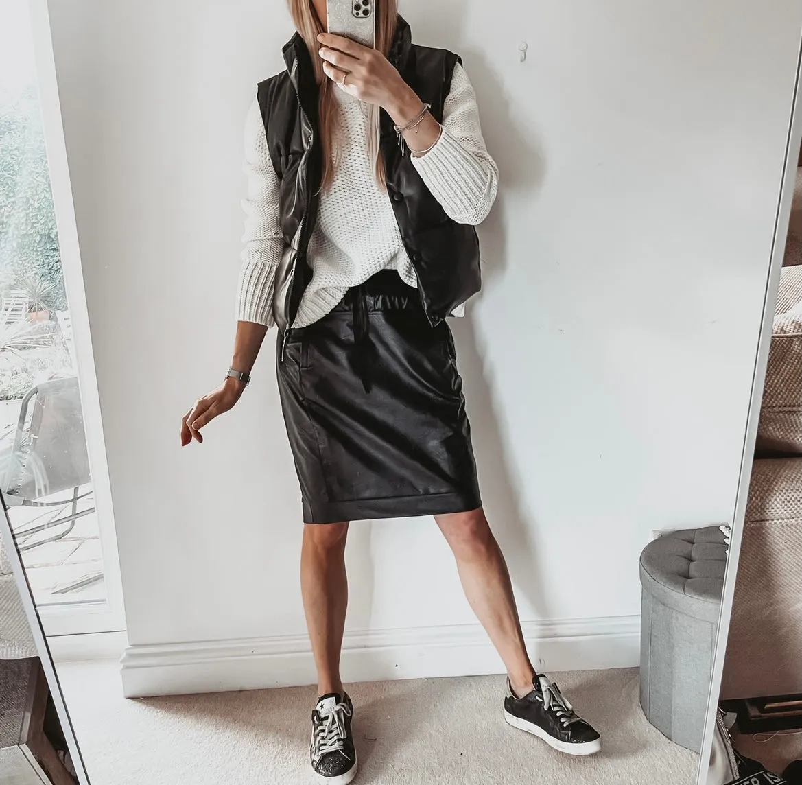 Black full faux leather black  ULTIMATE jogger skirt