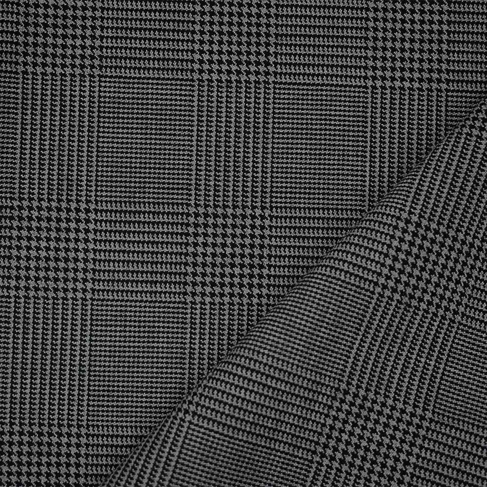 Black-Gray Wool Polyester Glen Plaid Suiting Woven Fabric