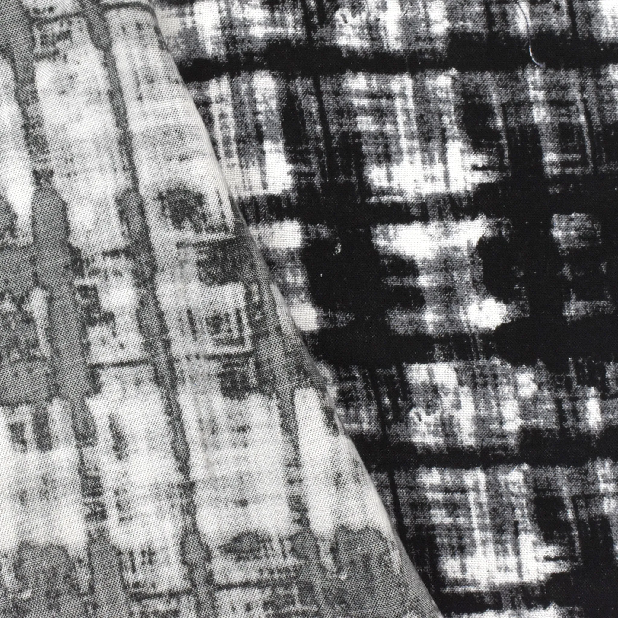 Black-White-Gray Abstract Cross Hatch Printed Challis Fabric