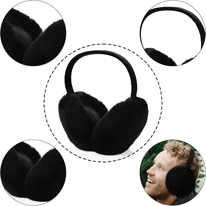 Black Winter Ear Muffs, Foldable Black Ear Muffs, Plush Earmuffs