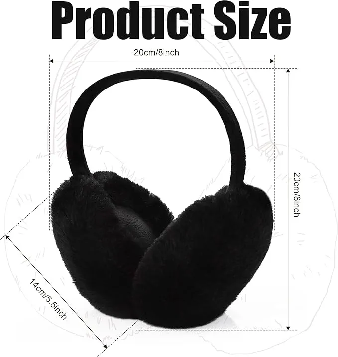 Black Winter Ear Muffs, Foldable Black Ear Muffs, Plush Earmuffs