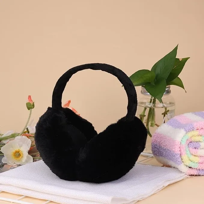 Black Winter Ear Muffs, Foldable Black Ear Muffs, Plush Earmuffs