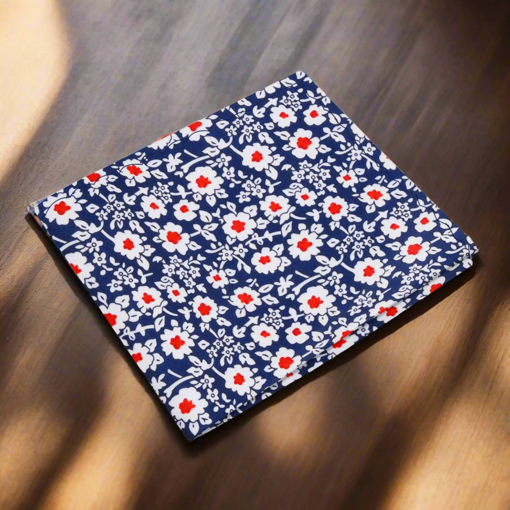 Blue, Red and White Simple Flowers Pocket Square