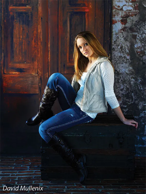 Burgundy Street Rustic Brick and Wood Door Photography Backdrop