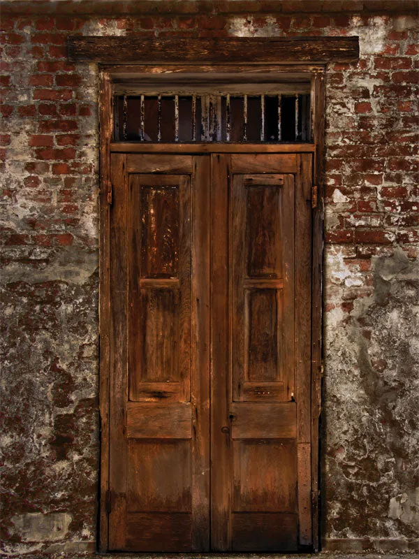 Burgundy Street Rustic Brick and Wood Door Photography Backdrop