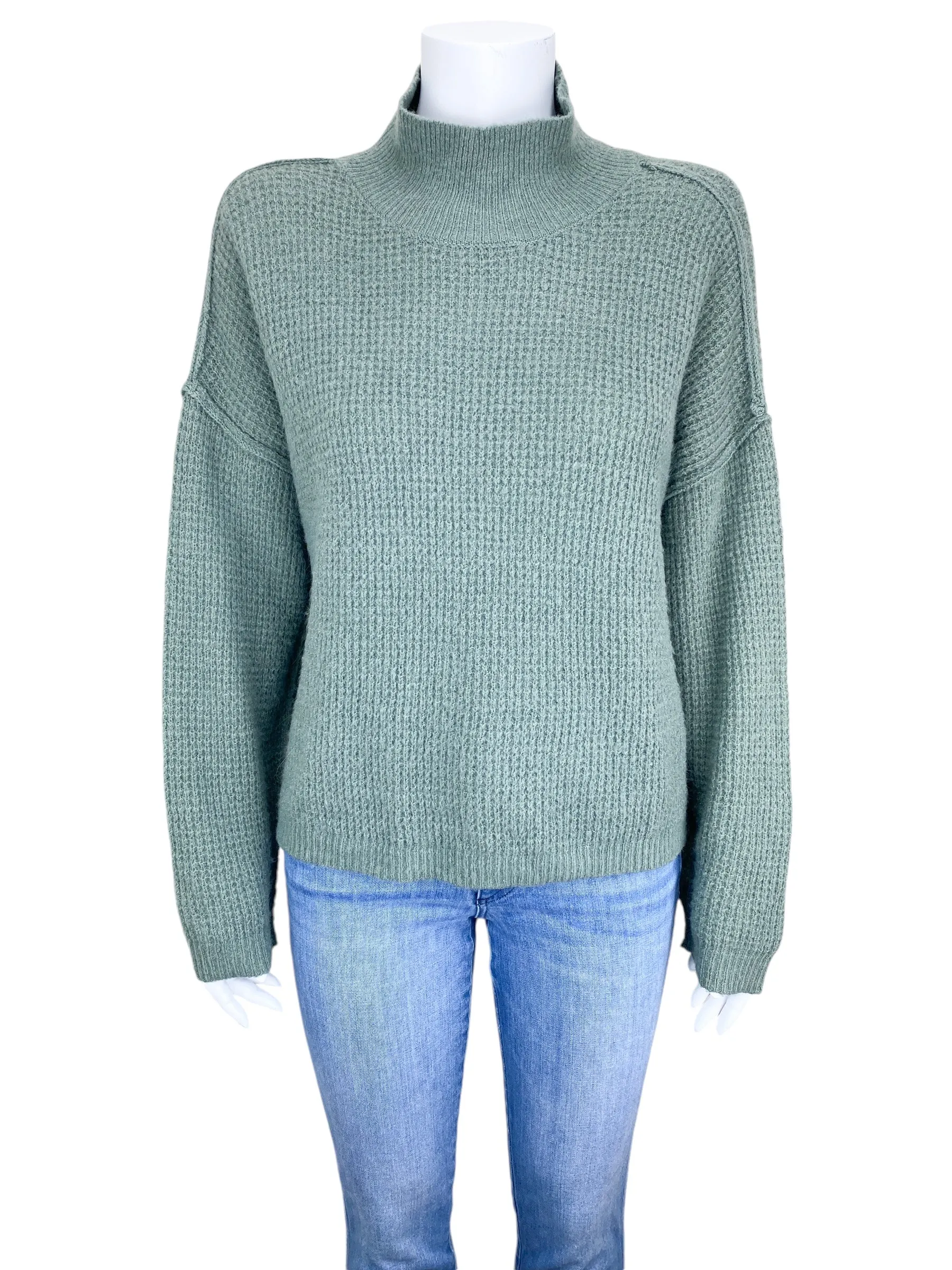 By Together Women's Mock Neck Waffle Sweater Sage Green Size S (runs big)