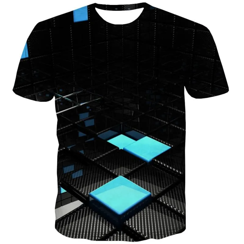 Cube T-shirt Men Geometry T shirts Funny Abstract Tshirts Cool Technology T-shirts 3d