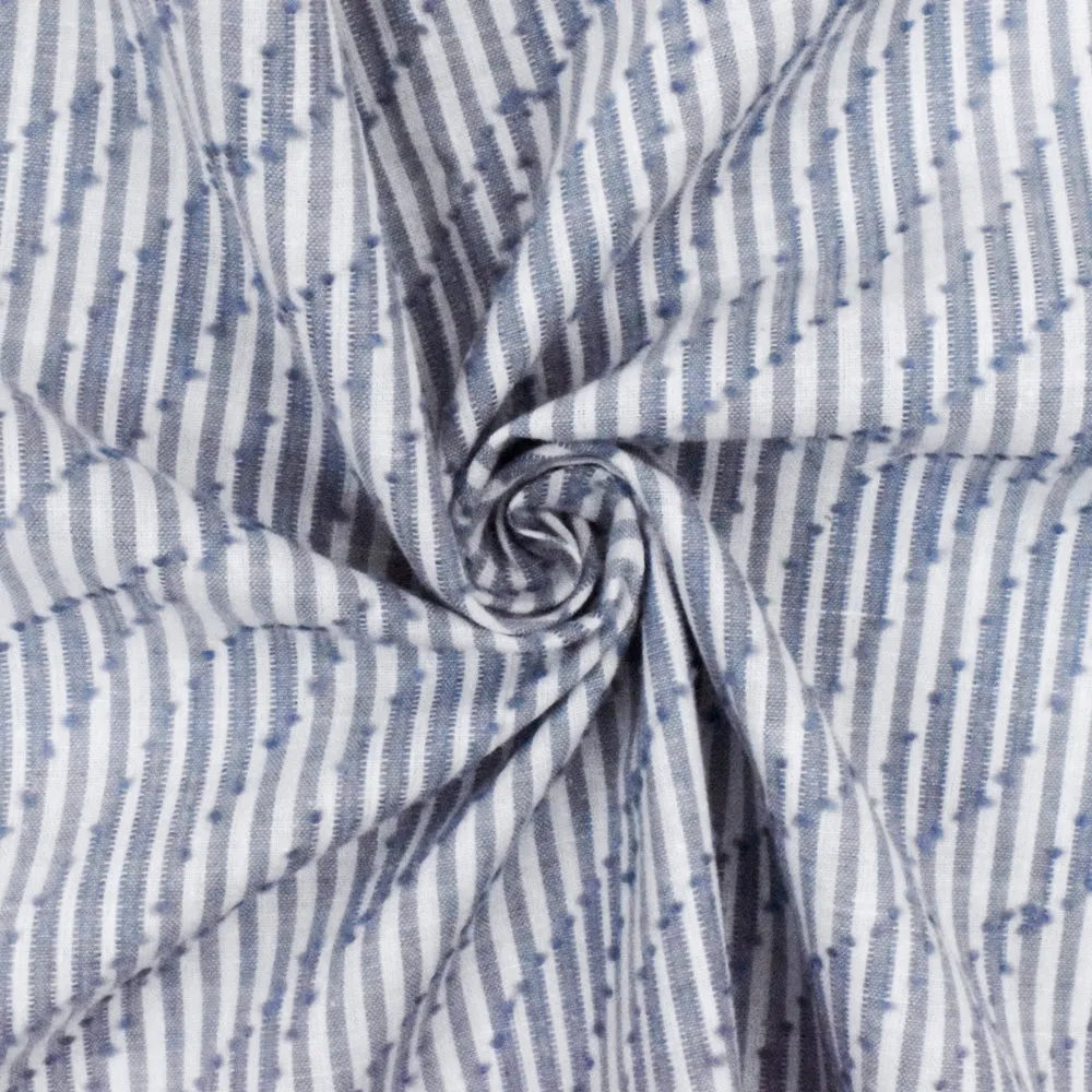 Dusty Blue-White Wave Jacquard Stripe Cotton Shirting Fabric