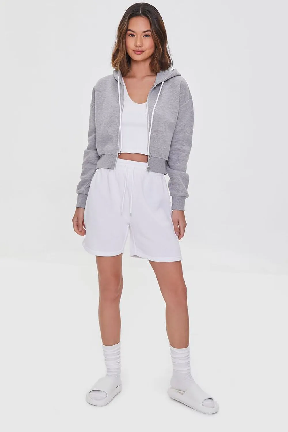 Forever 21 Basic Fleece Zip Sweatshirt, Gray