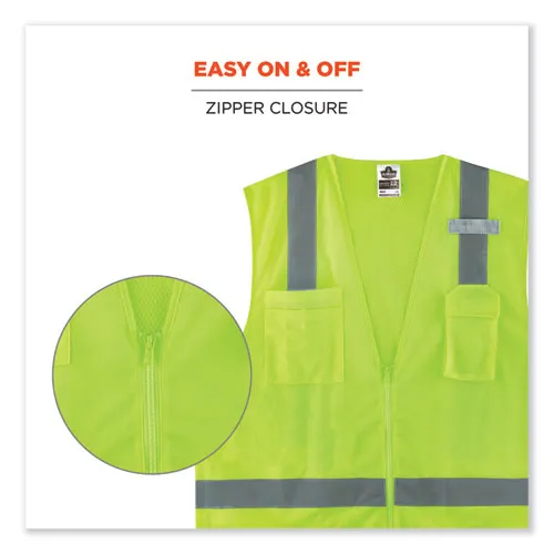 Glowear 8249z-s Single Size Class 2 Economy Surveyors Zipper Vest, Polyester, 4x-large, Lime, Ships In 1-3 Business Days