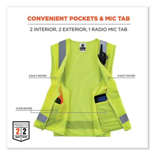 Glowear 8249z-s Single Size Class 2 Economy Surveyors Zipper Vest, Polyester, 4x-large, Lime, Ships In 1-3 Business Days