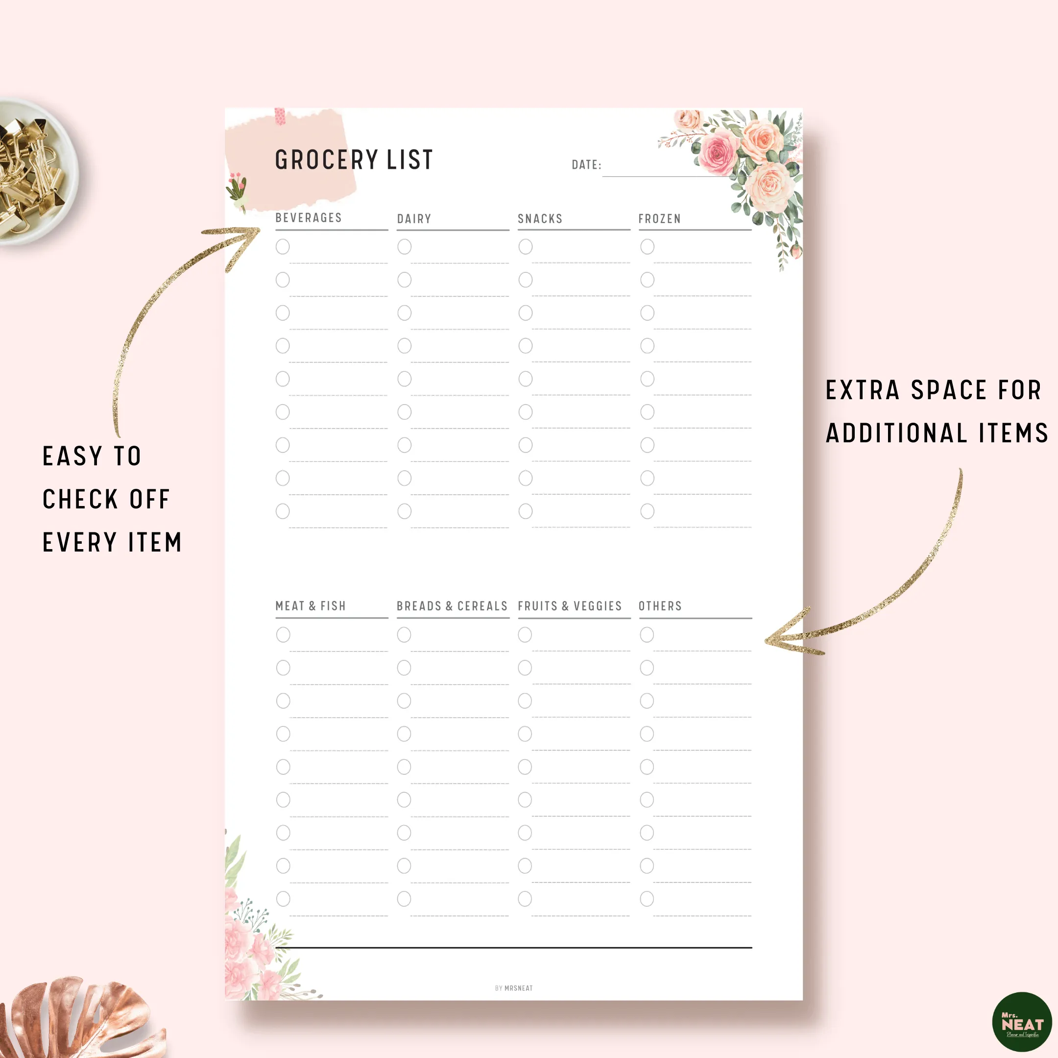 Grocery List and Weekly Meal Planner Printable - M113/4