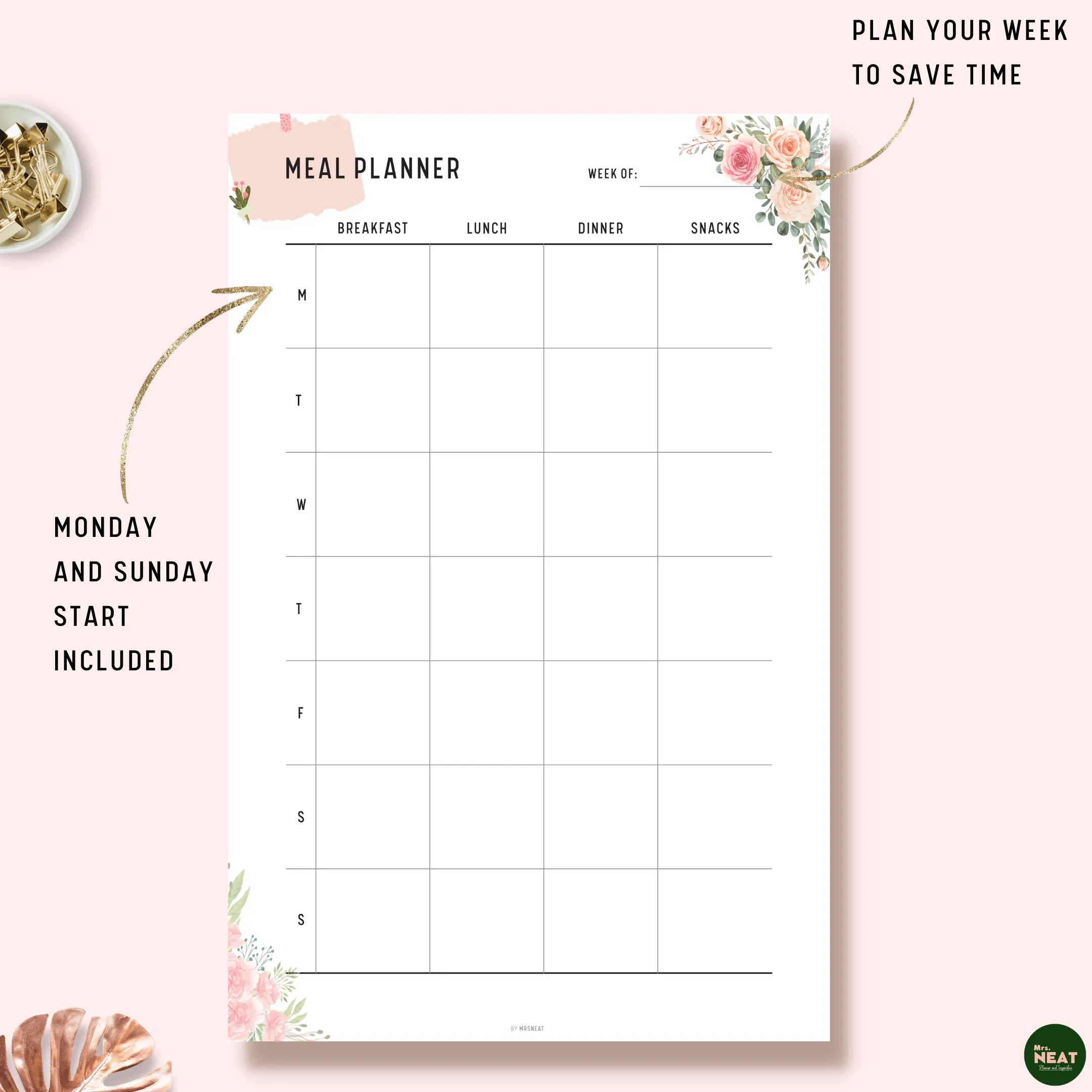 Grocery List and Weekly Meal Planner Printable - M113/4