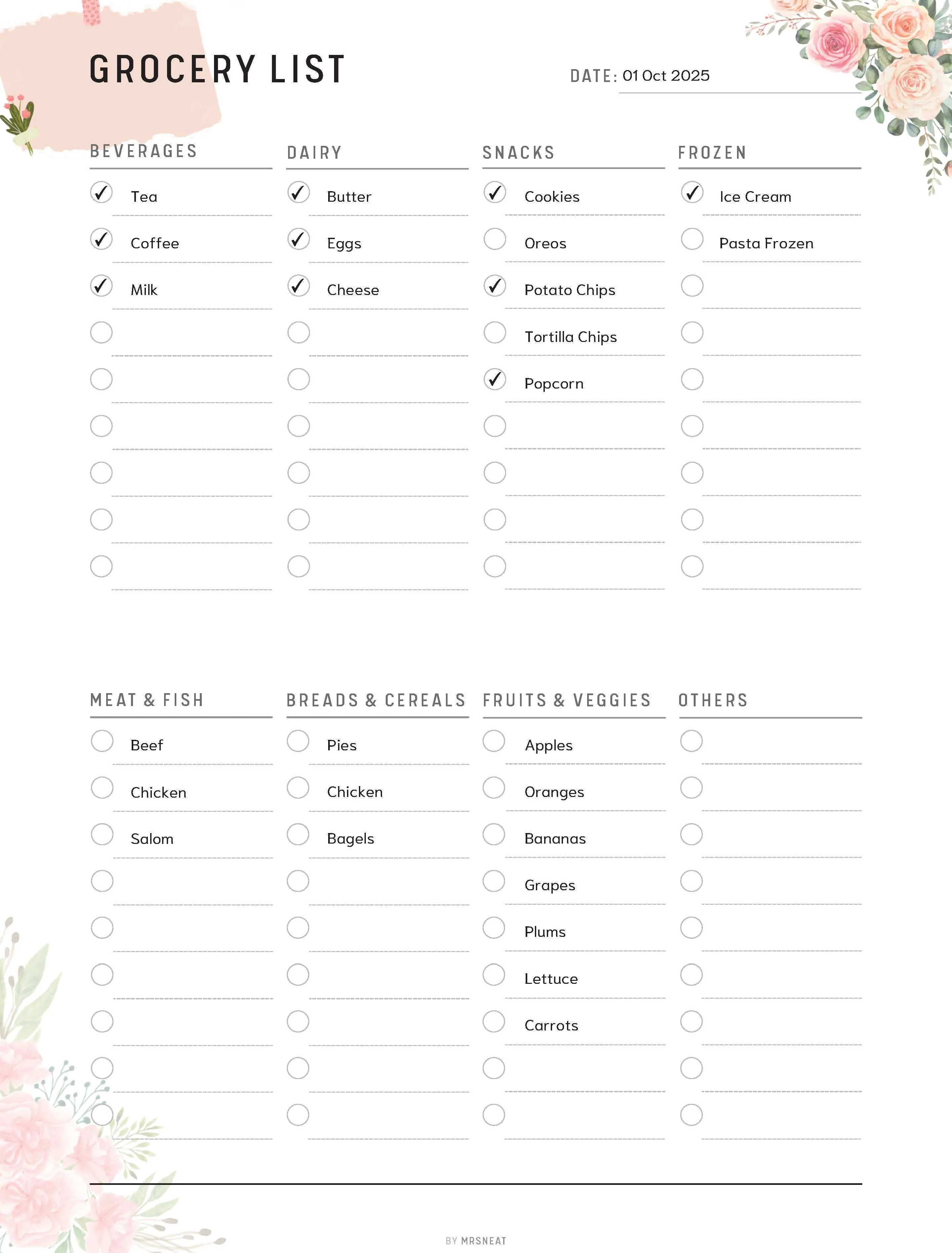 Grocery List and Weekly Meal Planner Printable - M113/4