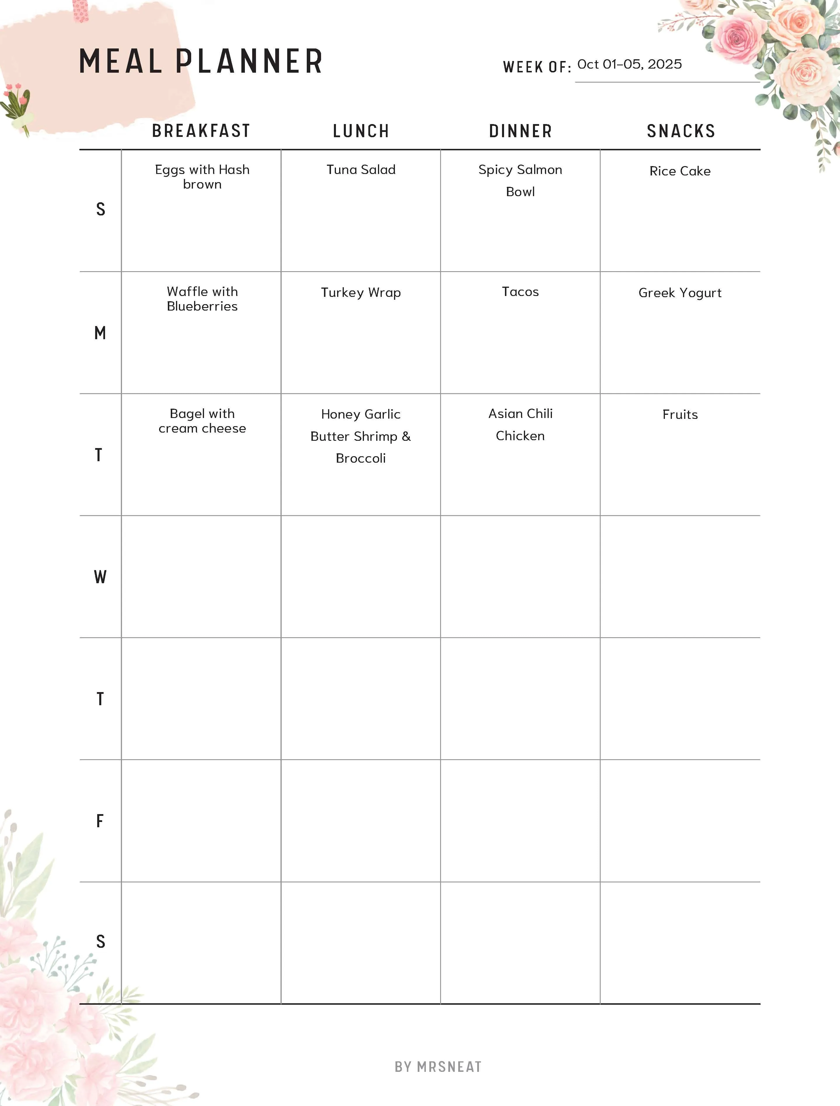 Grocery List and Weekly Meal Planner Printable - M113/4