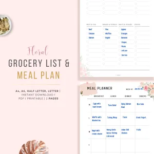 Grocery List and Weekly Meal Planner Printable - M113/4