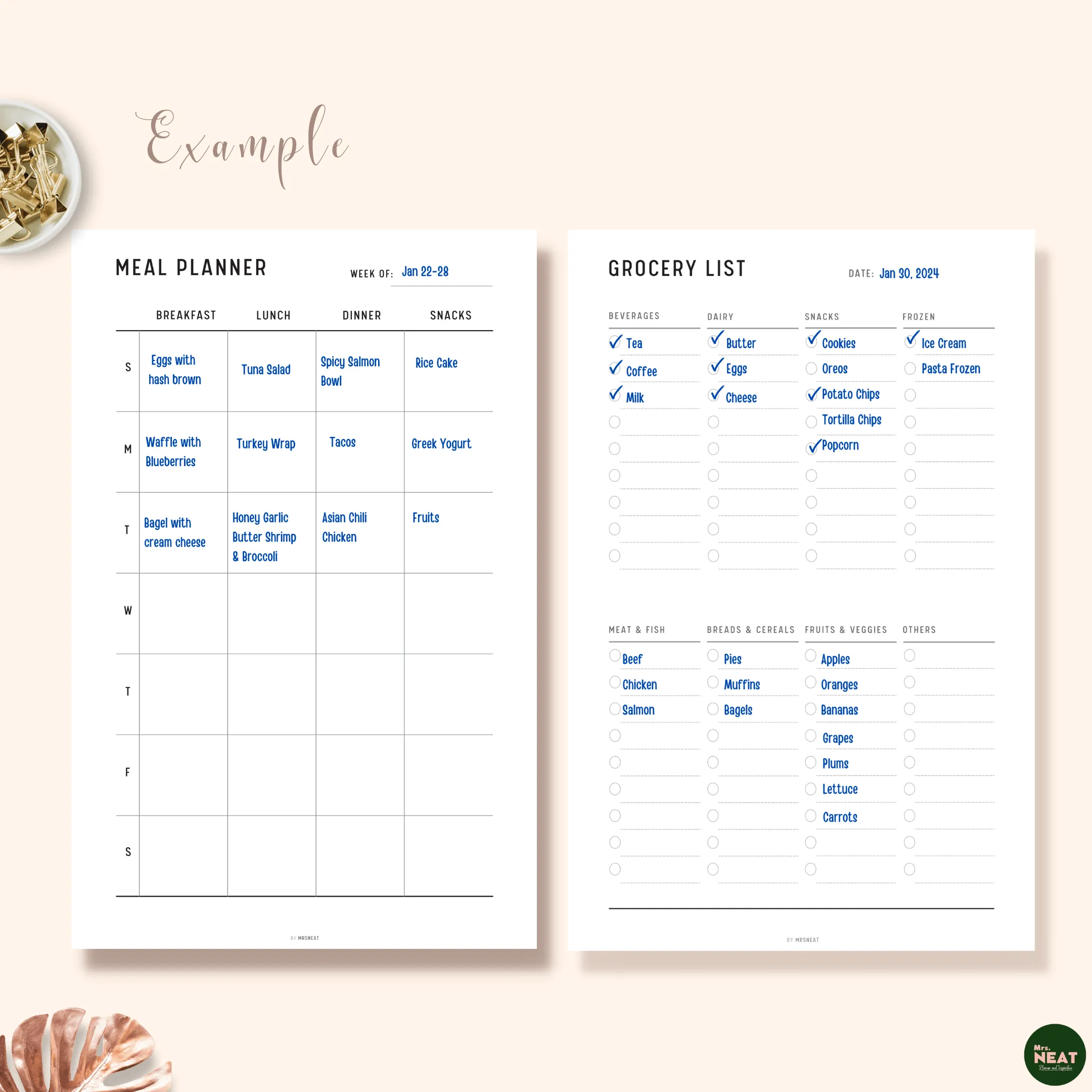 Grocery List and Weekly Meal Planner Printable - M113/4