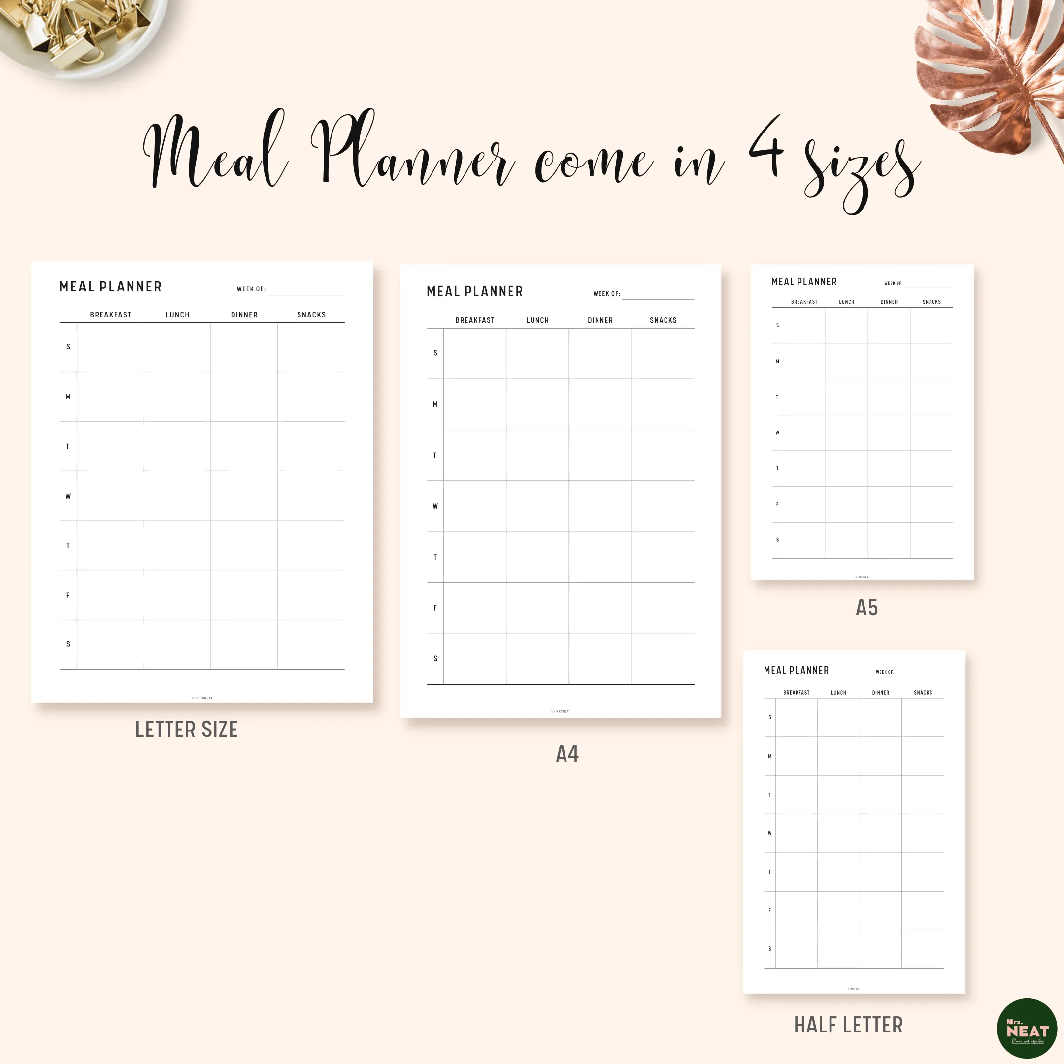 Grocery List and Weekly Meal Planner Printable - M113/4