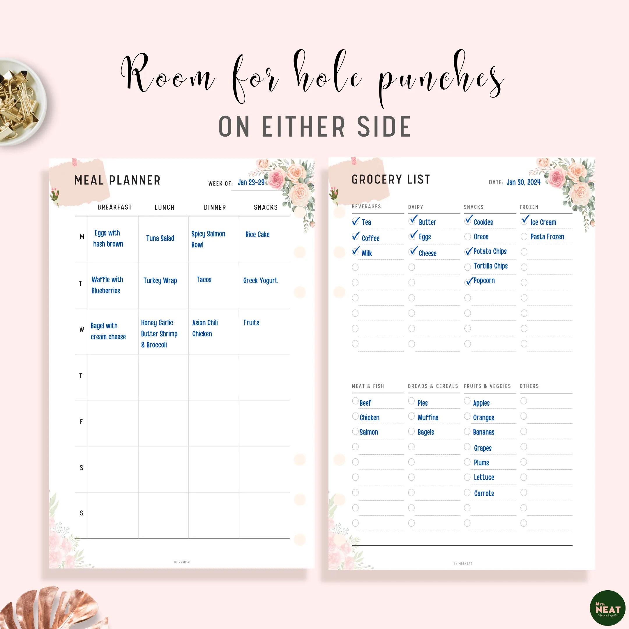 Grocery List and Weekly Meal Planner Printable - M113/4