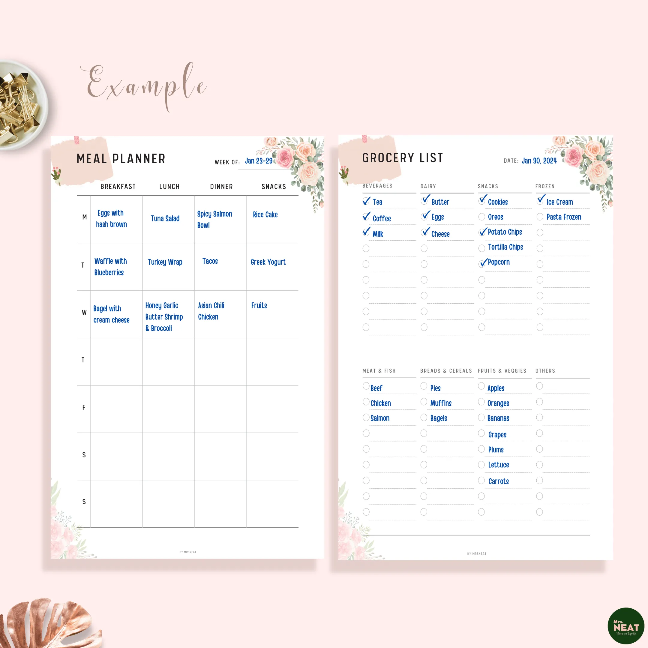 Grocery List and Weekly Meal Planner Printable - M113/4