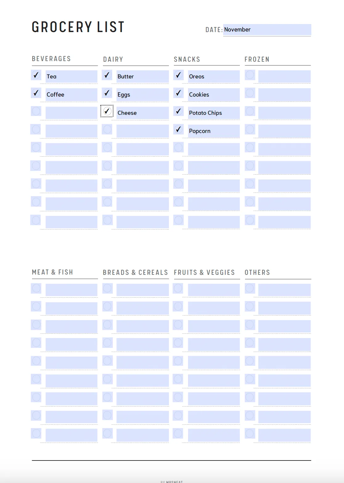 Grocery List and Weekly Meal Planner Printable - M113/4