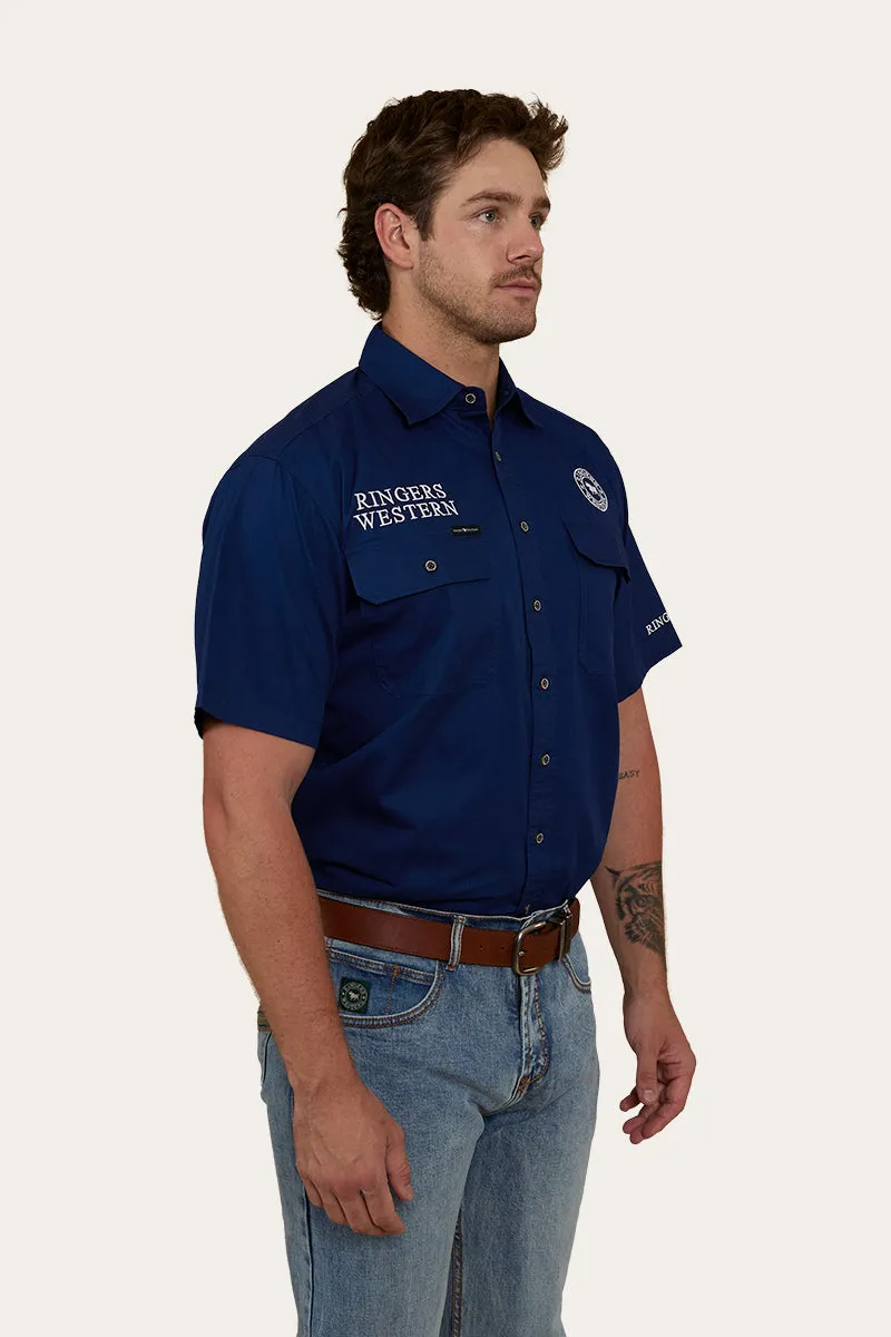 Hawkeye Mens Short Sleeve Full Button Work Shirt - Navy / White