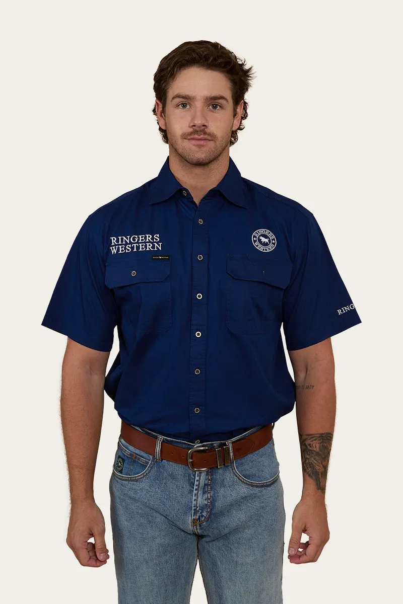 Hawkeye Mens Short Sleeve Full Button Work Shirt - Navy / White