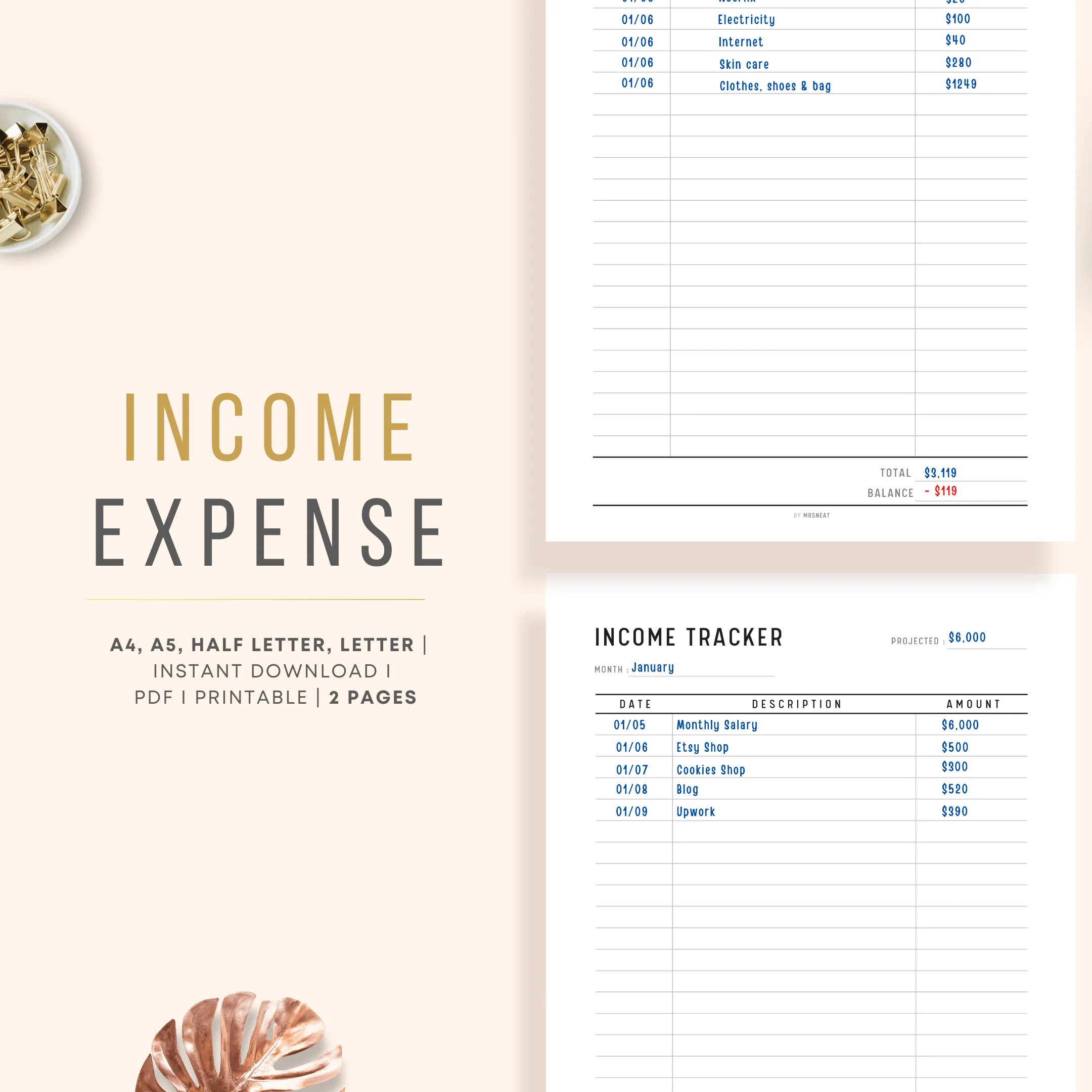 Income Expenses Tracker Printable