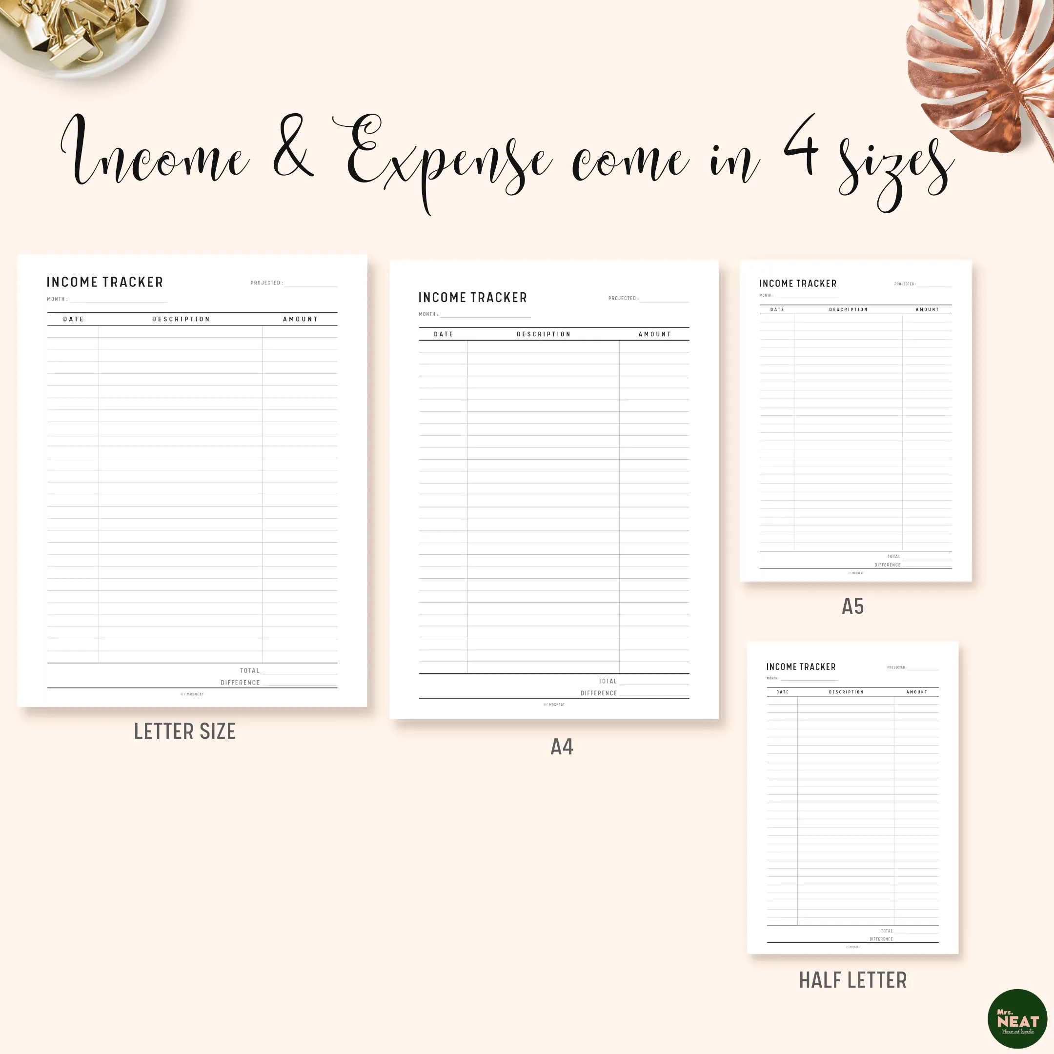 Income Expenses Tracker Printable