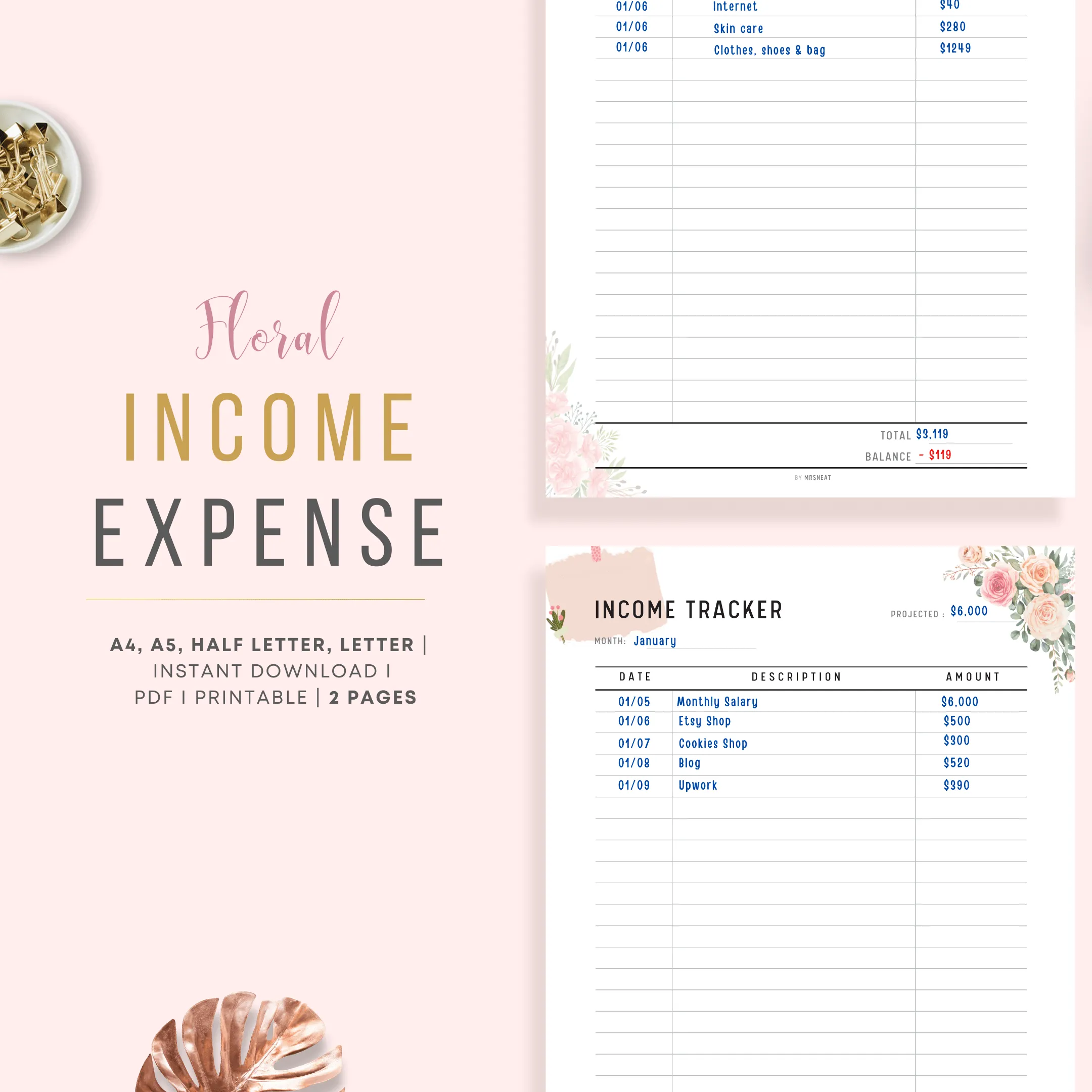 Income Expenses Tracker Printable