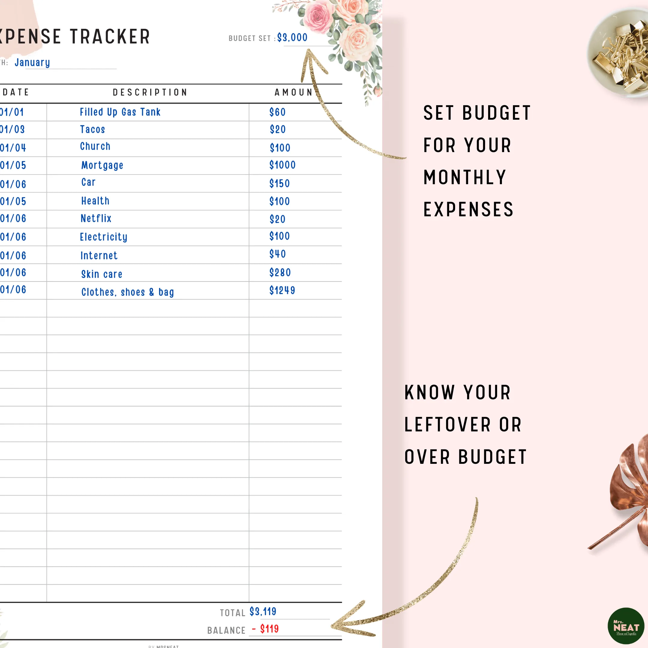 Income Expenses Tracker Printable