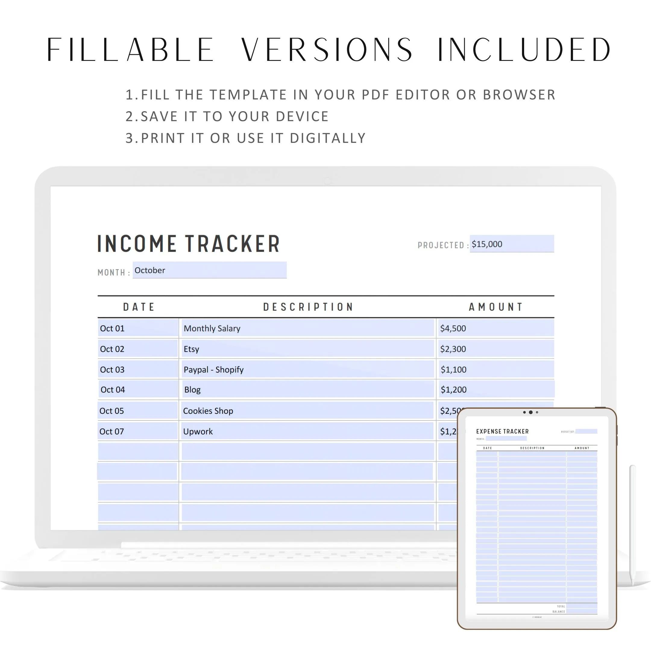 Income Expenses Tracker Printable