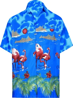 LA LEELA Shirt Casual Button Down Short Sleeve Beach Shirt Men Aloha Pocket shirt Blue_W58