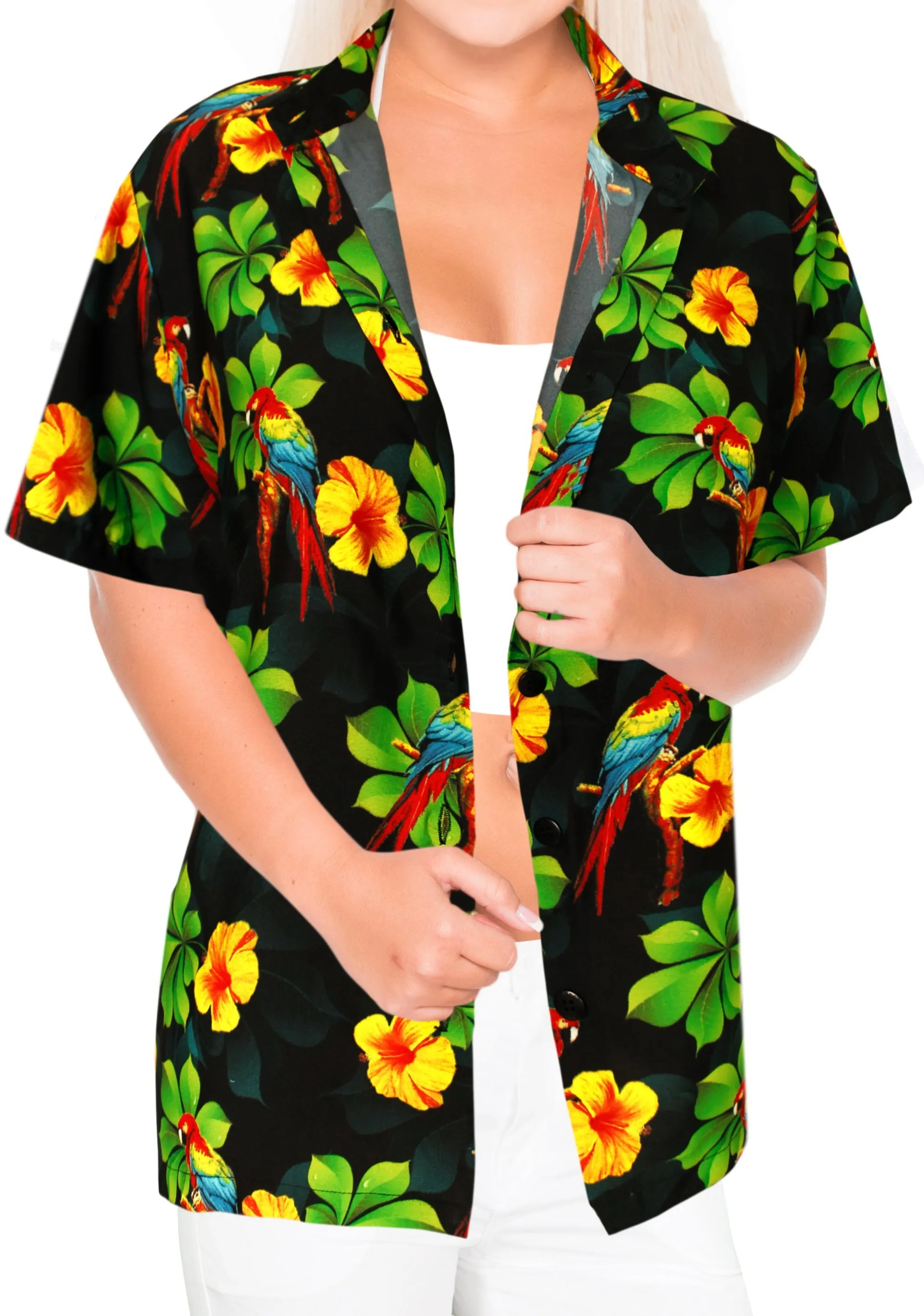 LA LEELA Women's Beach Casual Hawaiian Blouse Short Sleeve button Down Shirt Multicolor DRT153