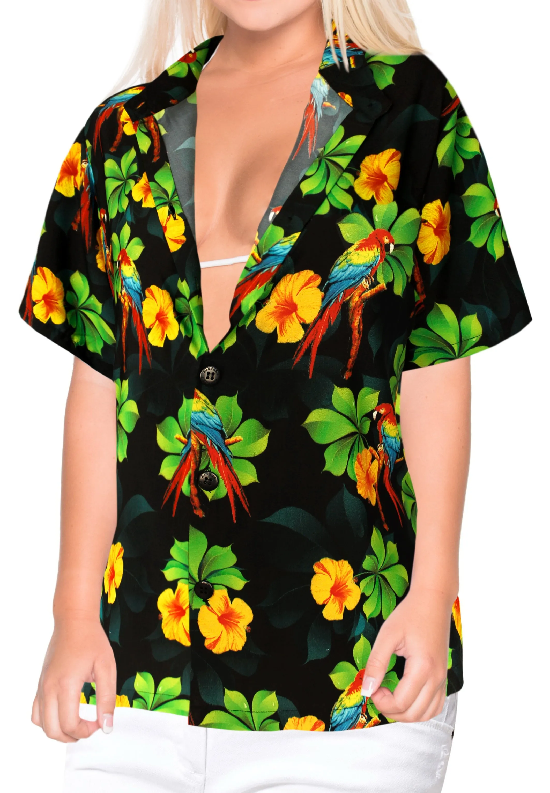 LA LEELA Women's Beach Casual Hawaiian Blouse Short Sleeve button Down Shirt Multicolor DRT153