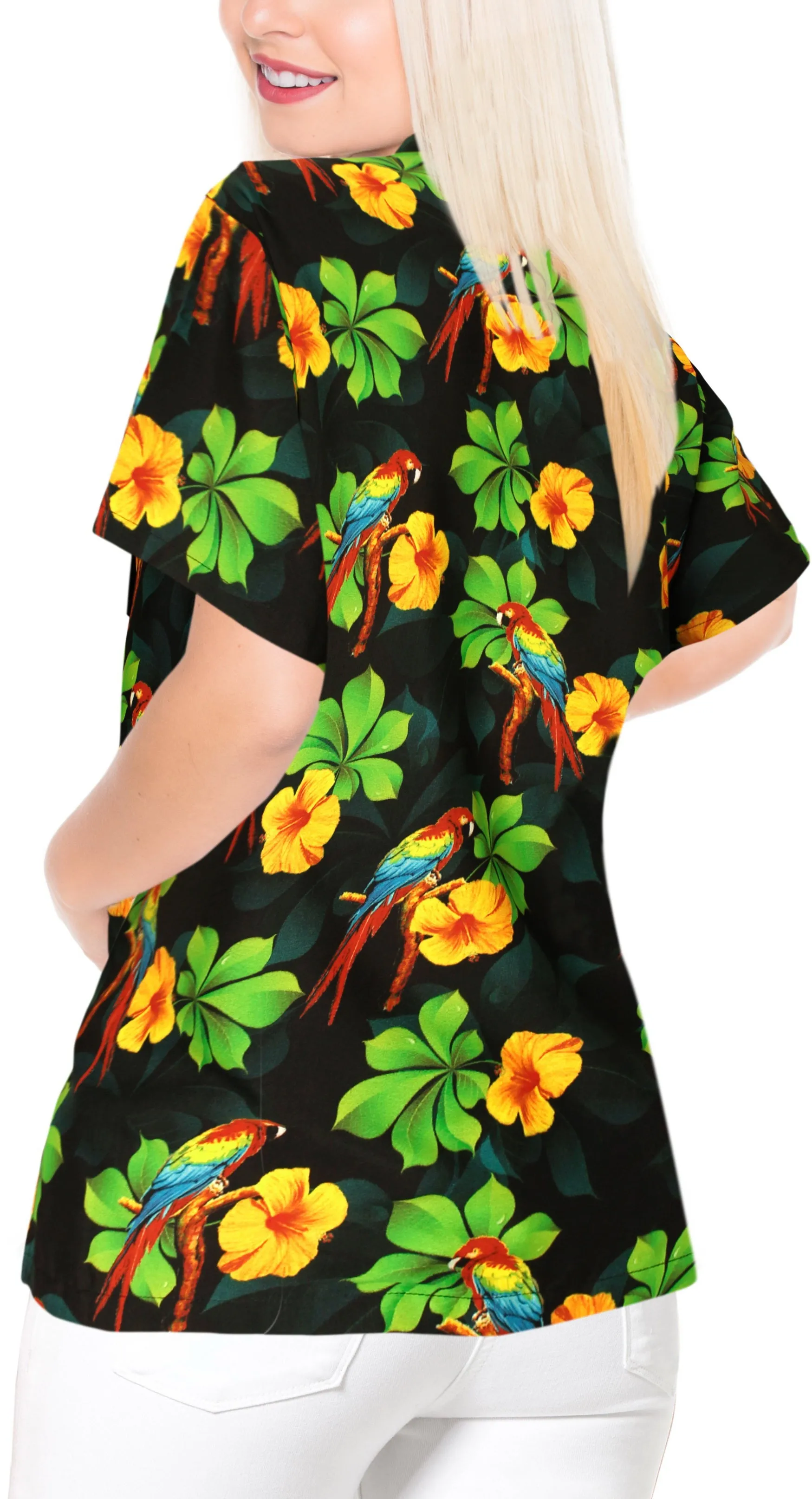 LA LEELA Women's Beach Casual Hawaiian Blouse Short Sleeve button Down Shirt Multicolor DRT153