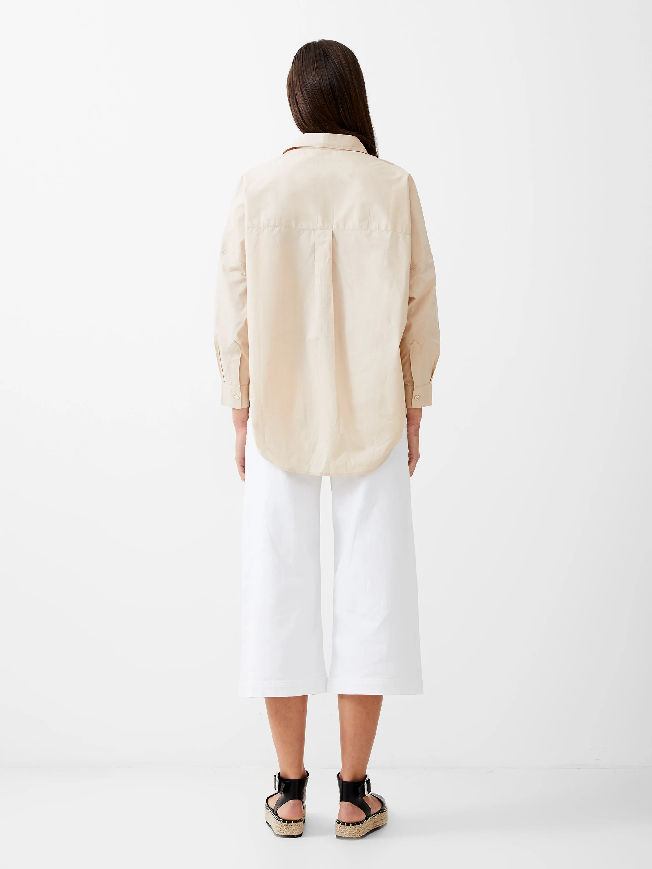 Long Sleeve Vee Collar Poplin Popover Shirt