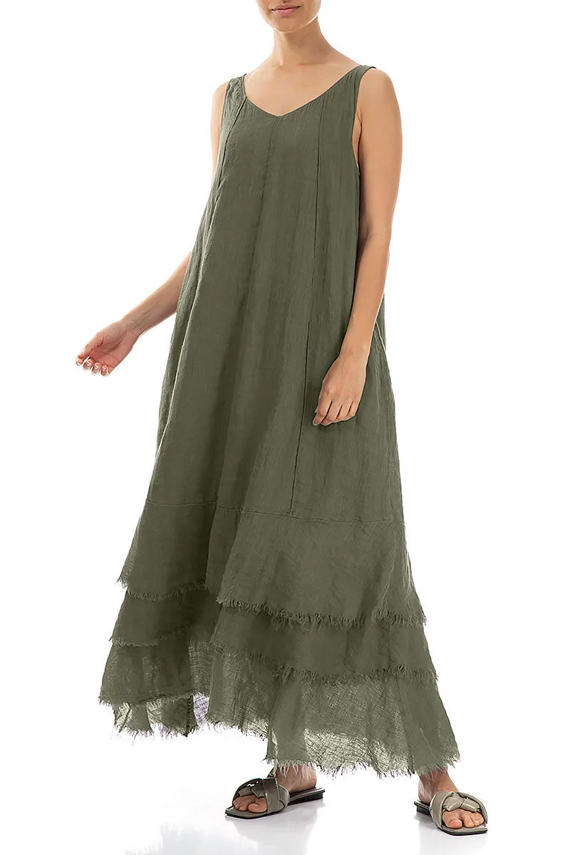 Maxi Olive Gauze Linen Dress