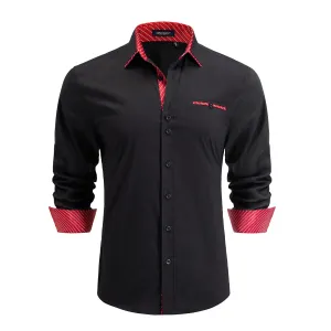 Men's Black Dress Shirt with Contrast Red Cuff - Z-BLACK RED/STRIPE