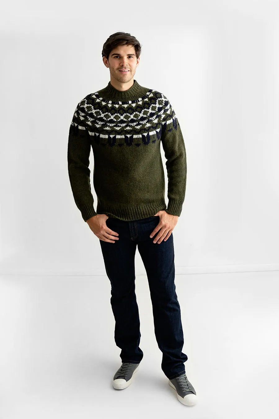 Mens Fair isle Brodgar Yoke Jumper - Green