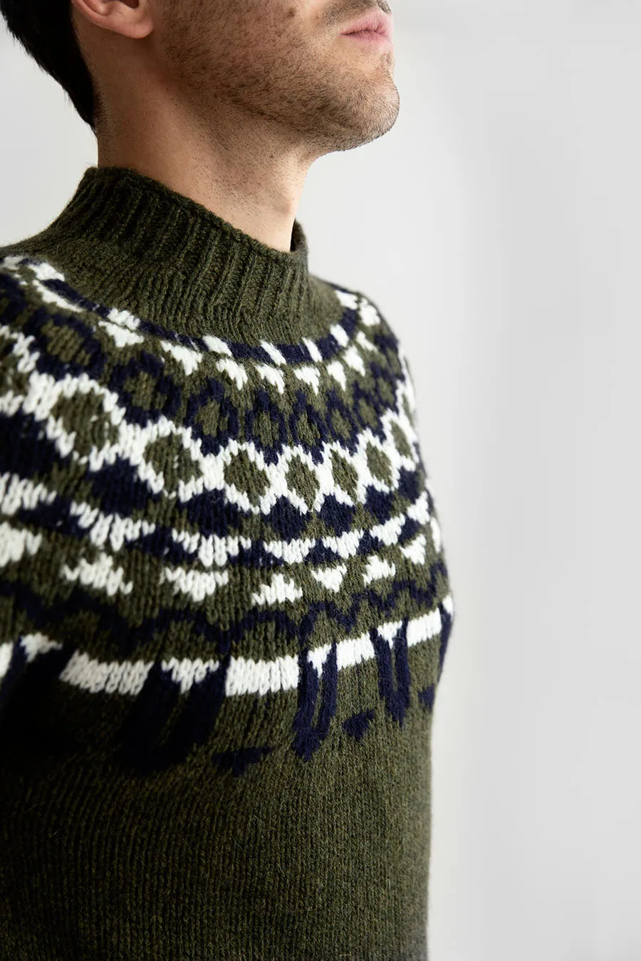 Mens Fair isle Brodgar Yoke Jumper - Green