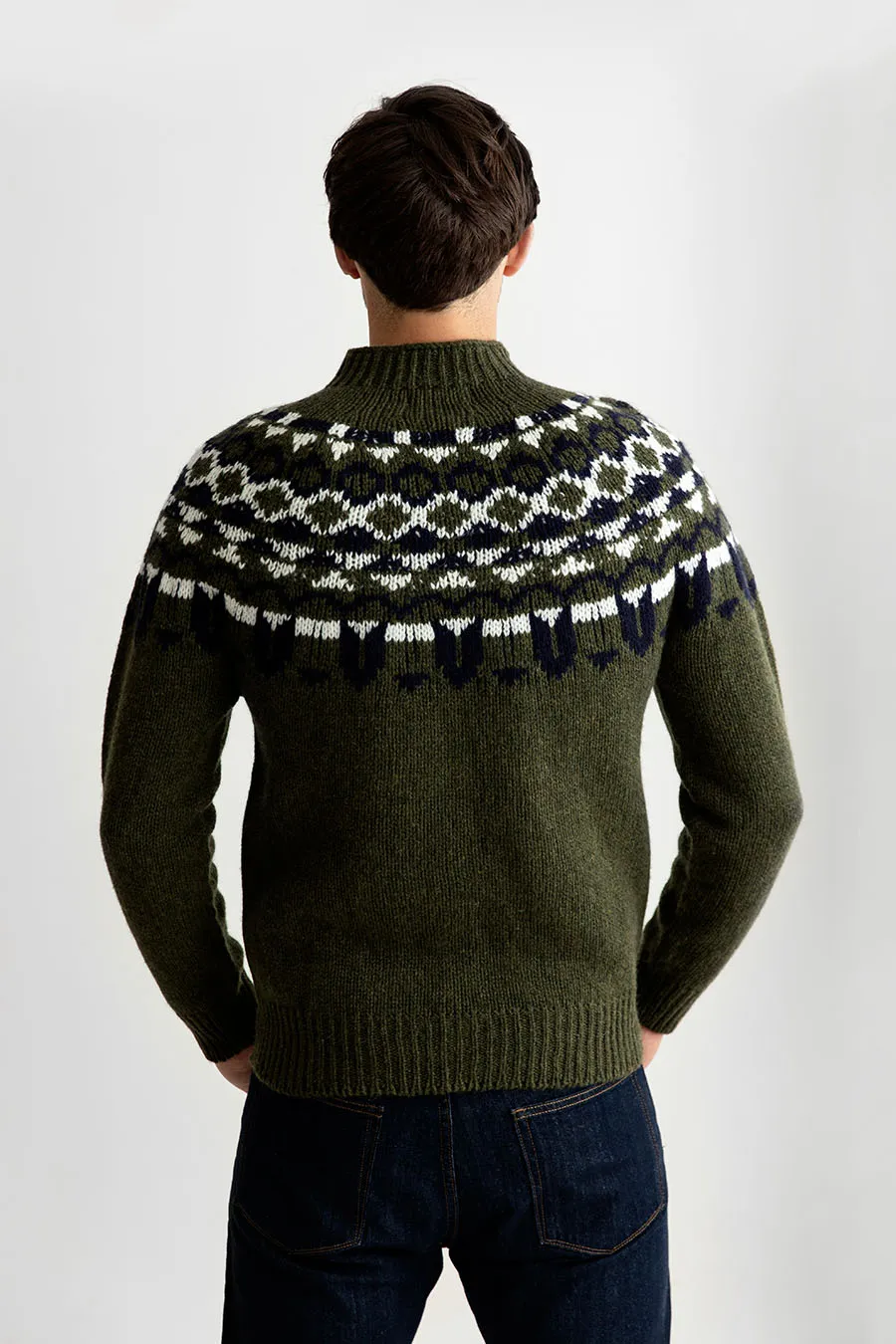 Mens Fair isle Brodgar Yoke Jumper - Green