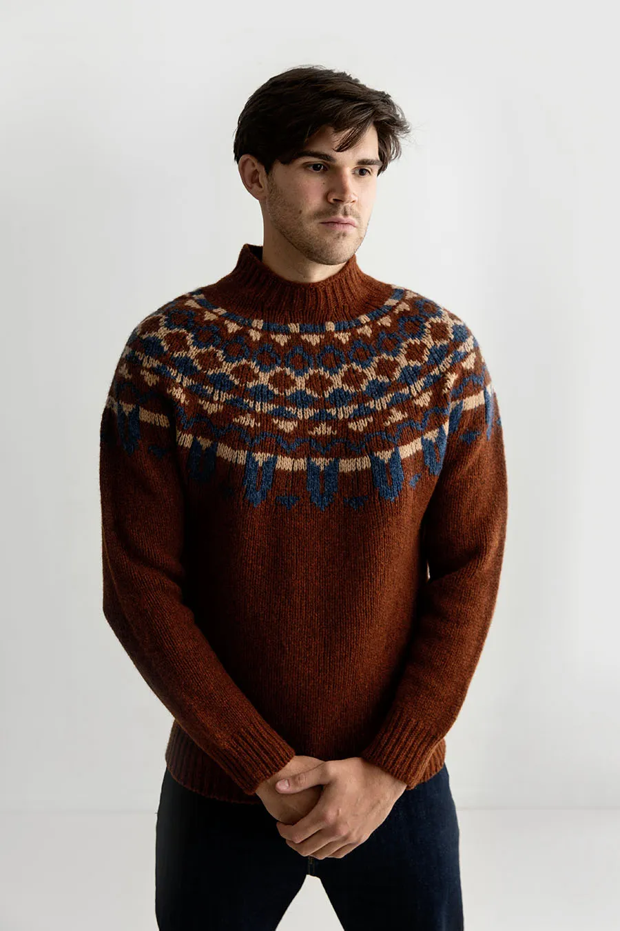 Mens Fair isle Brodgar Yoke Jumper - Rust