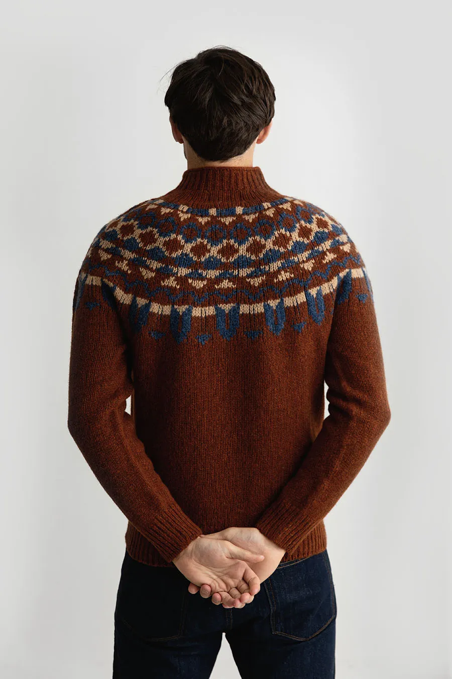 Mens Fair isle Brodgar Yoke Jumper - Rust