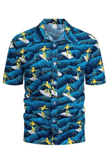 Navy Mens Regular Fit Short Sleeve Hawaiian Shirts