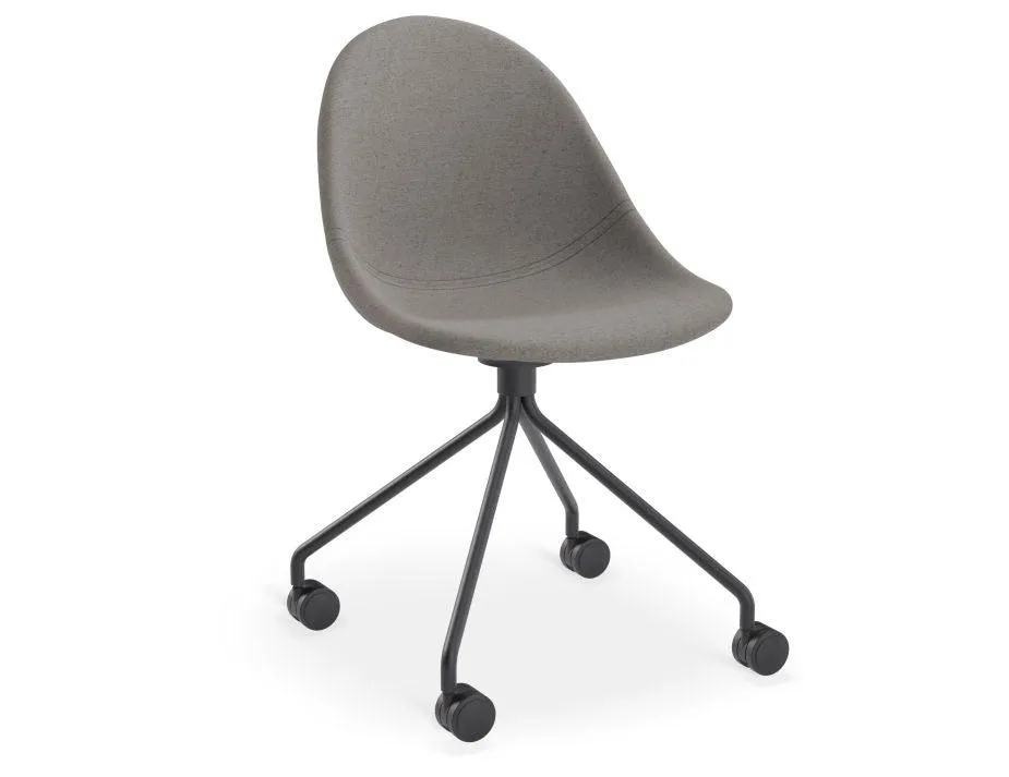 Pebble Fabric Dark Grey Upholstered Chair - Swivel Base - Black